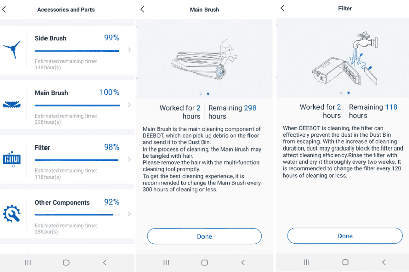 Wartungshinweise für die einzelnen Verschleißteile werden in der Ecovacs Home App angezeigt